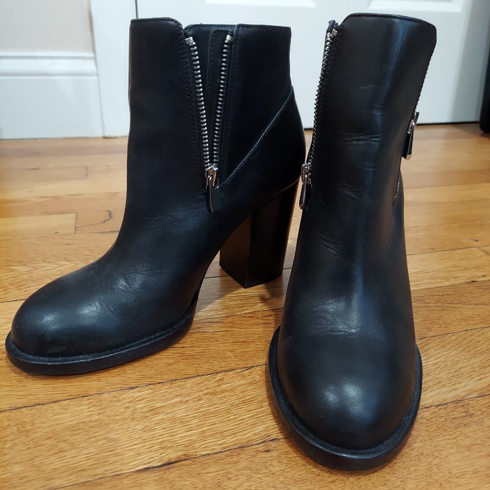 And & Other Stories Black Booties Chunky Block Heel Black Zipper Details Size 8
